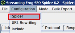 Spider options of the Screaming Frog