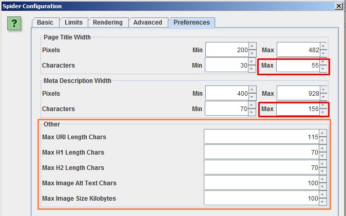 Preferences of crawl for titles and descriptions