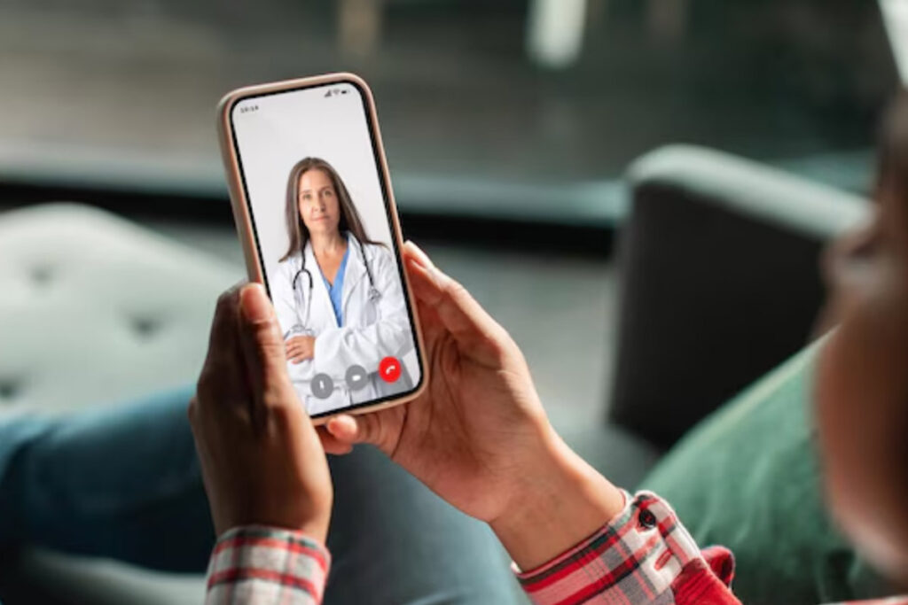 Ideal patient watching a doctor's video on his mobile device.