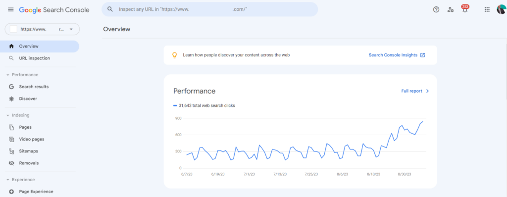 Google Search Console interface on desktop