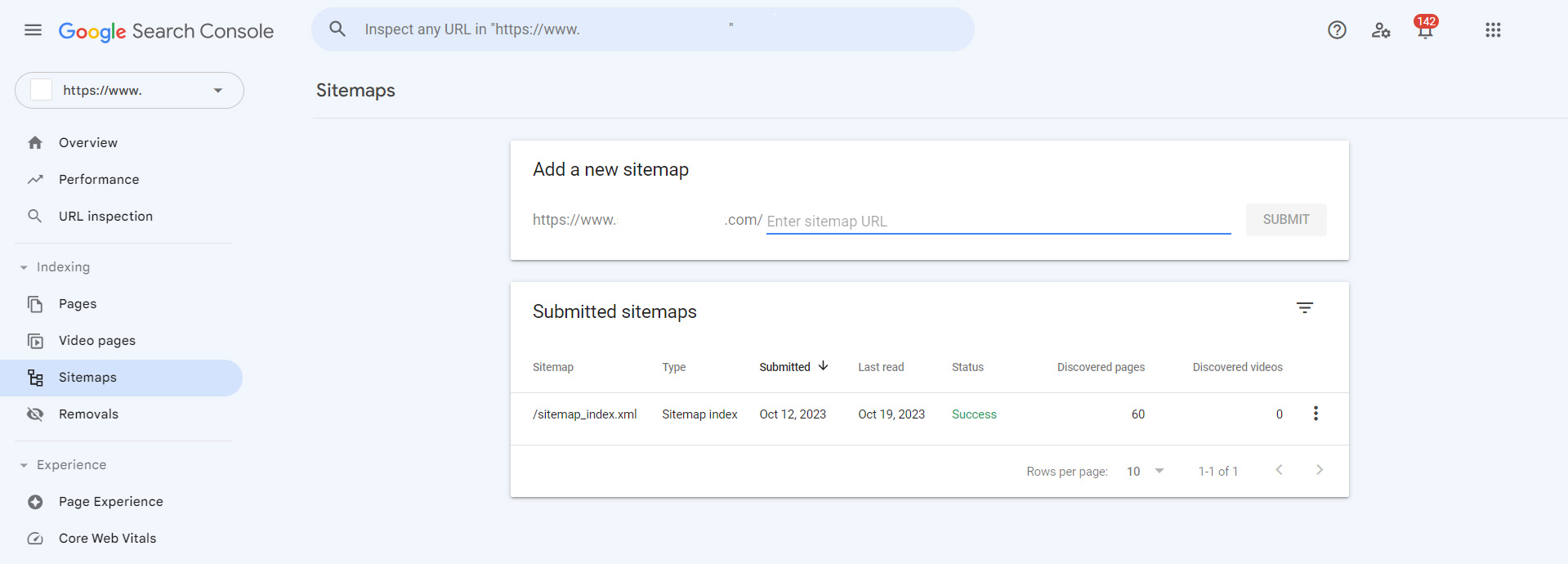 Google Search Console's interface that allows us to upload sitemaps.