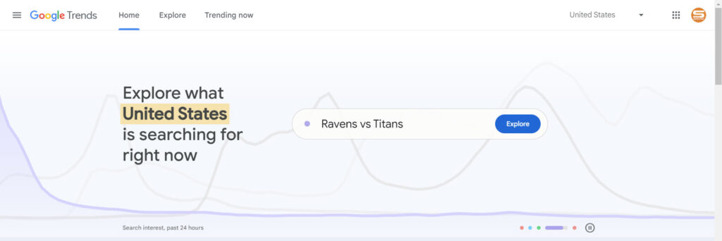 Google Trends interface for topic research.